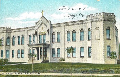 Crookston Minnesota~St Vincent Hospital~1908 Postcard