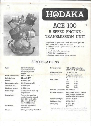 Original Hodaka Motorcycle 2 Sided Specifications Sheet 100 5 Speed Engine