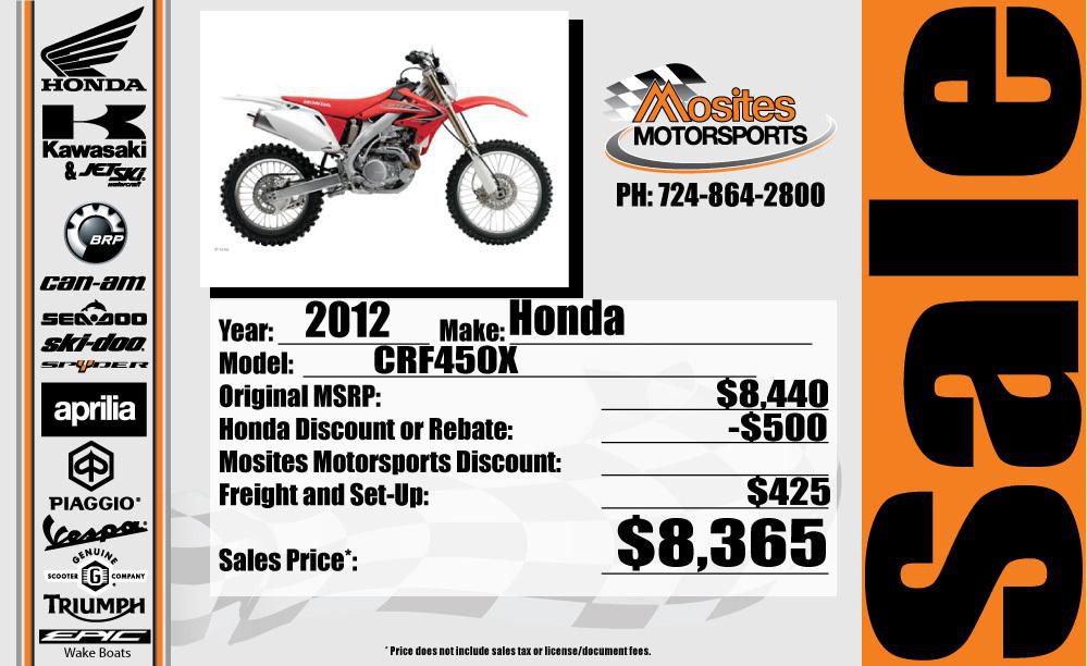 2012 honda crf450x  dirt bike 